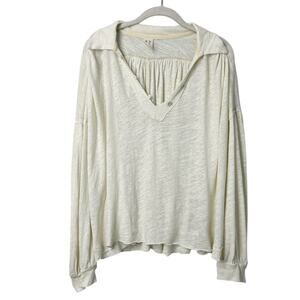 We The Free Rush Hour Top Women Medium Ivory Linen Cotton Boho Button Blouse